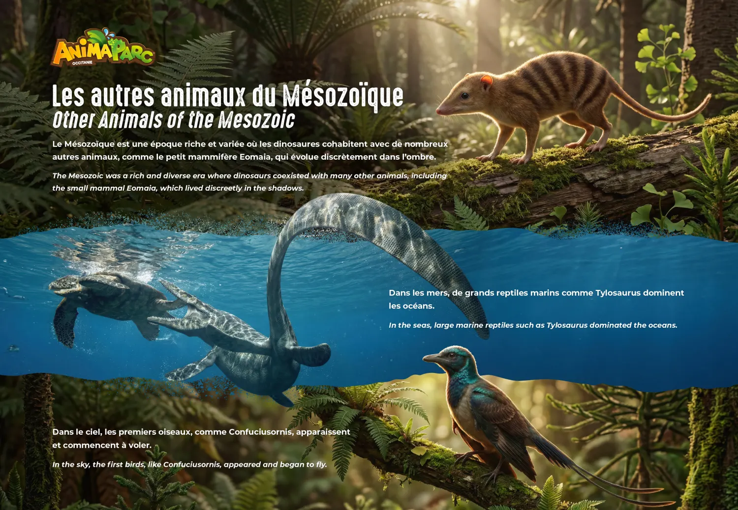 Les autres animaux du Mésozoïque — le panneau entier