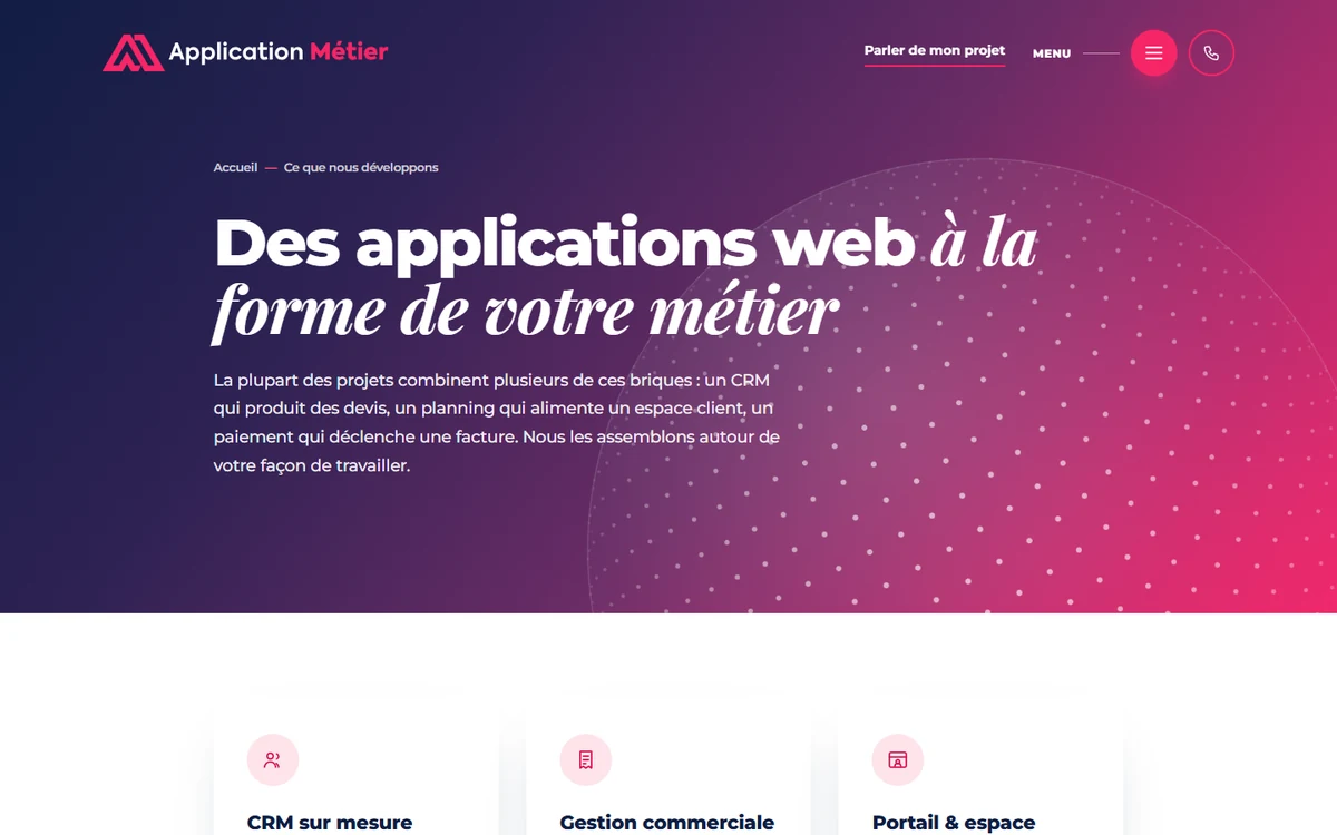 La page des applications développées