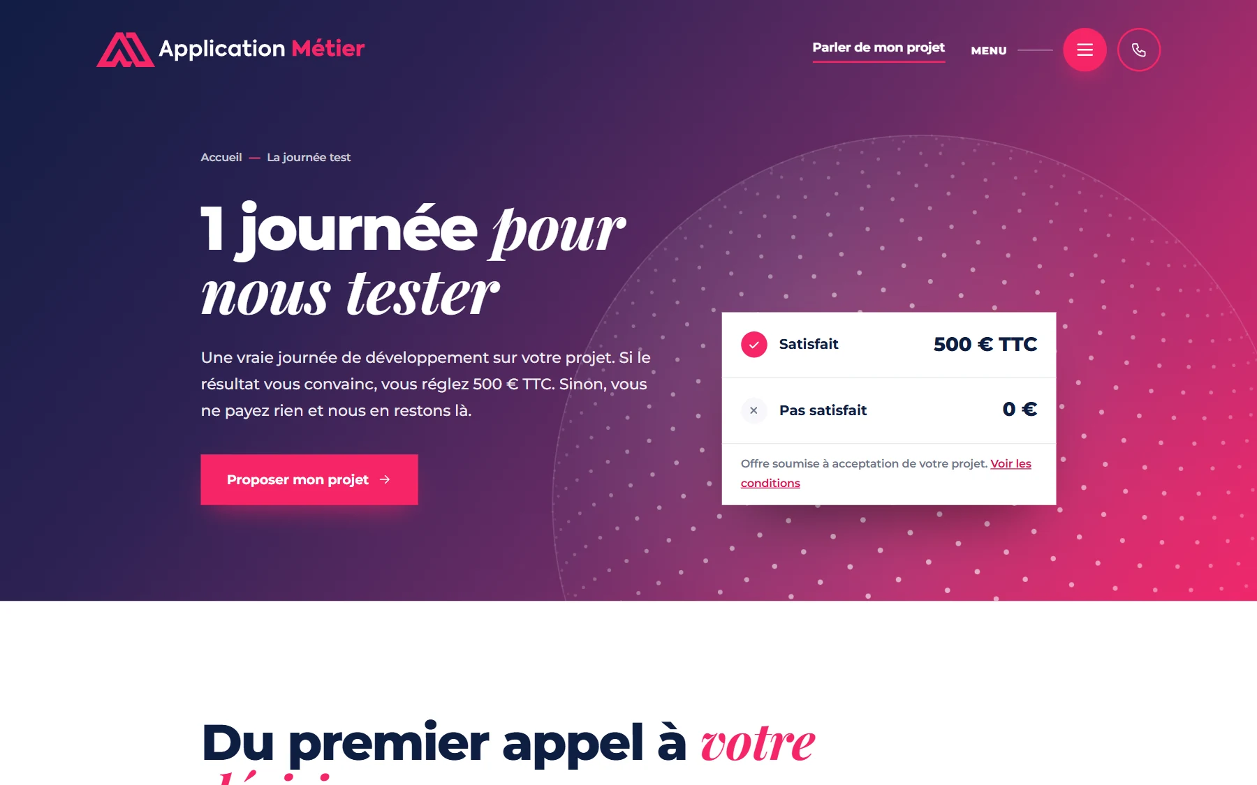 La page de la journée test : payée seulement si le résultat convainc