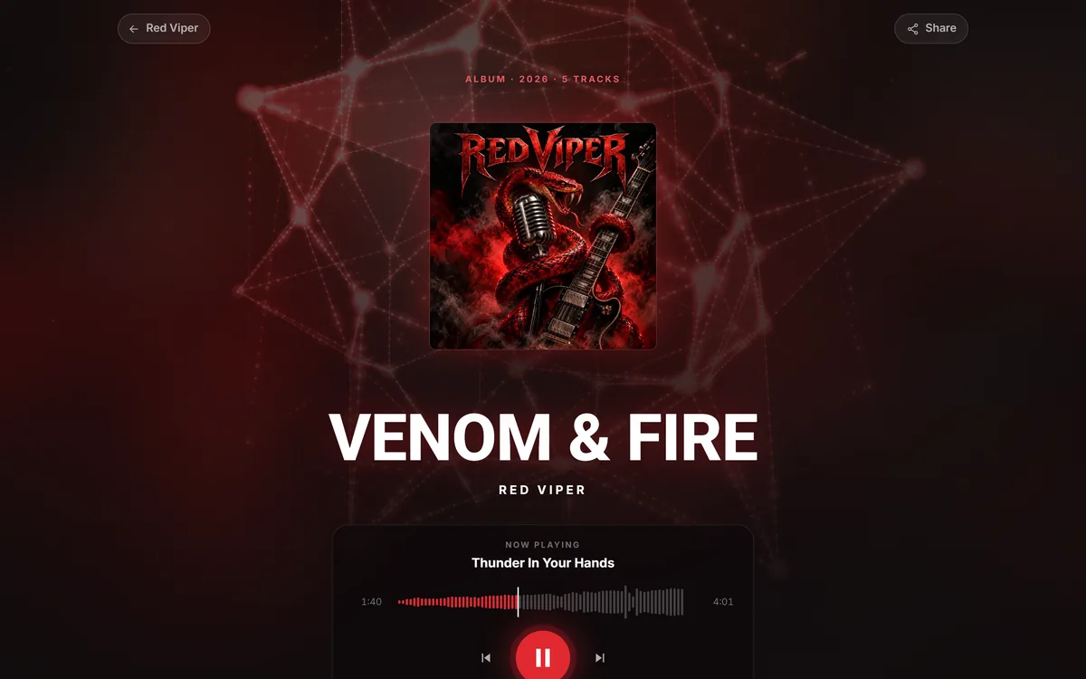 Le site de l’album Venom & Fire, de Red Viper : le visualiseur 3D derrière la pochette