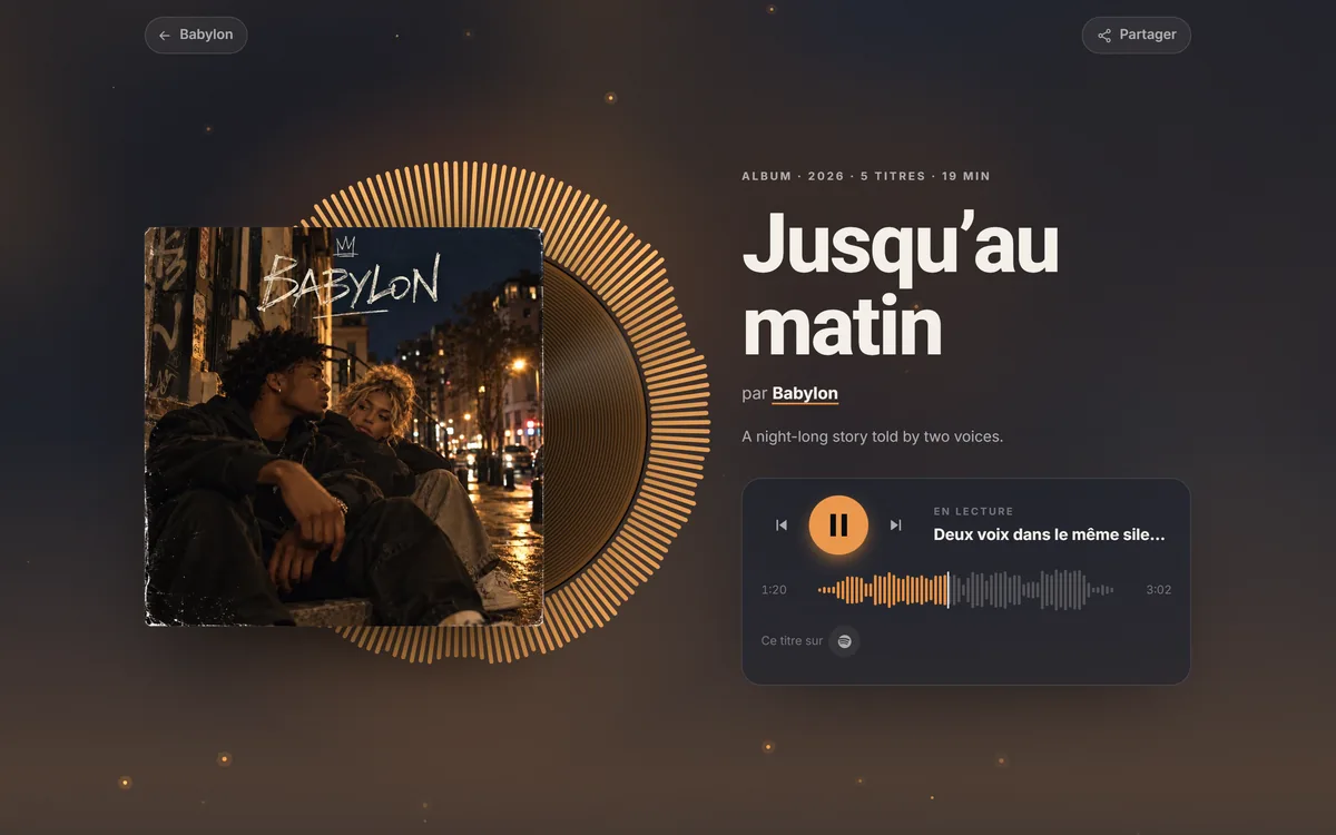 Le site de l’album Jusqu’au matin, de Babylon : vinyle et couronne de spectre