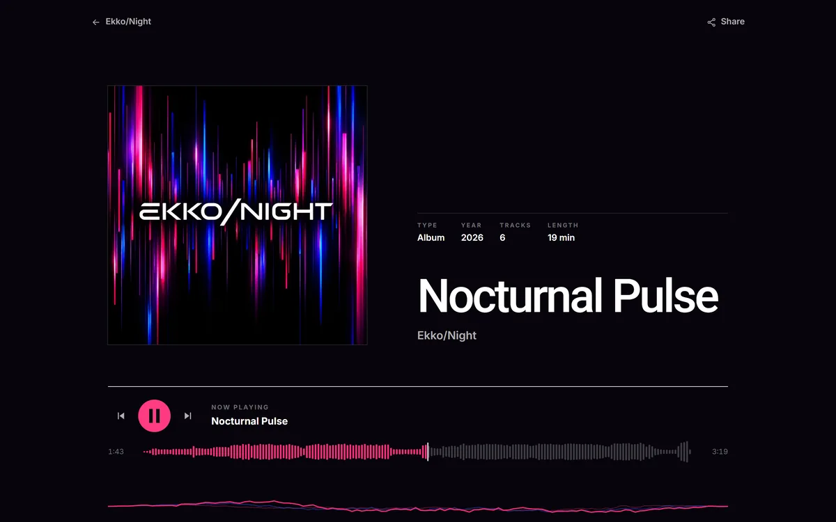 Le site de l’album Nocturnal Pulse, d’Ekko/Night : le modèle Minimal